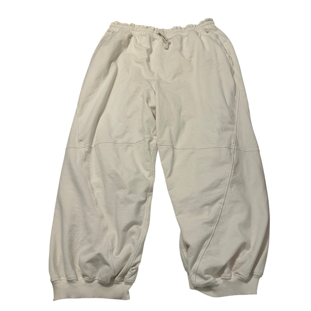 Aerie Womens Me Baggy Cream Drawstring Fleece Jogger Sweats XL Oversized Comfy